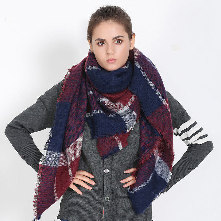 Women's Checkered Scarf with Fringes
