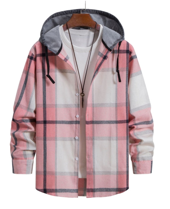 Men's Hooded Flannel Shirt with Button Front