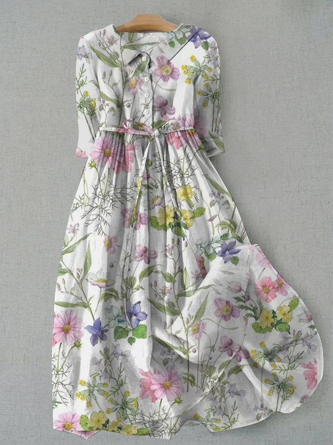 Dahlia Summer A-Line Lace-Up Waisted Floral Dress - Elena Harper