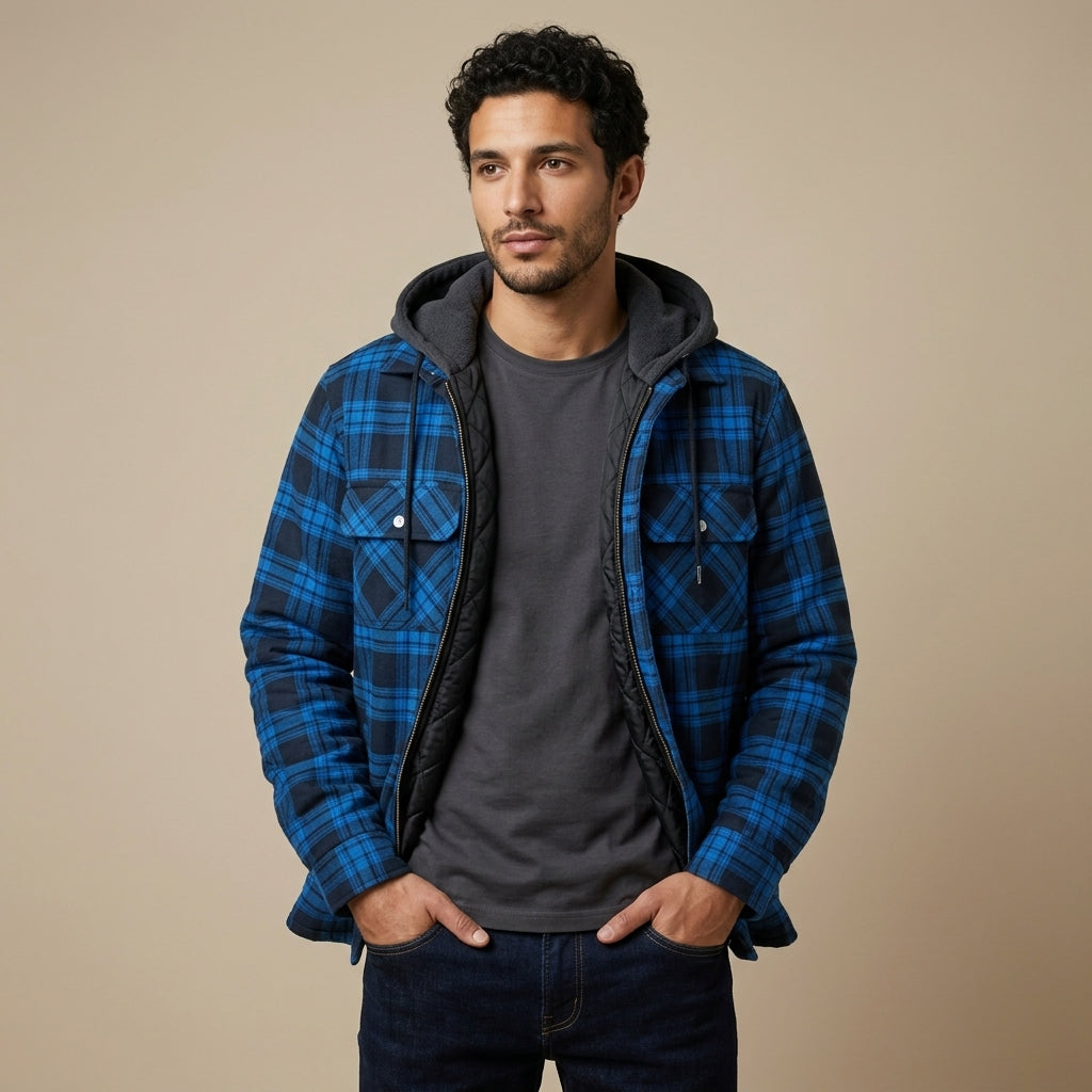 Men's Hooded Checkered Jacket