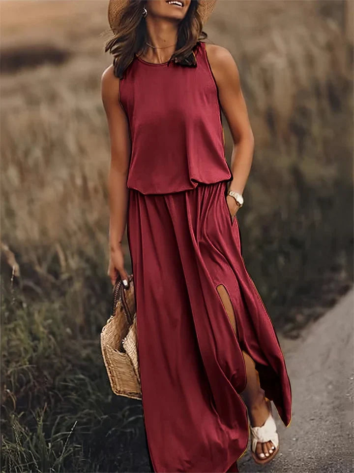 women's solid color maxi dress Valéora, view 8 - Elena Harper