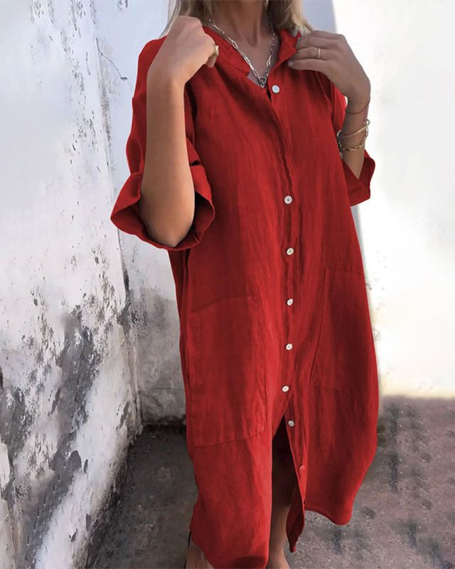 Women’s Shirt Dress: Button Front Pocket Design