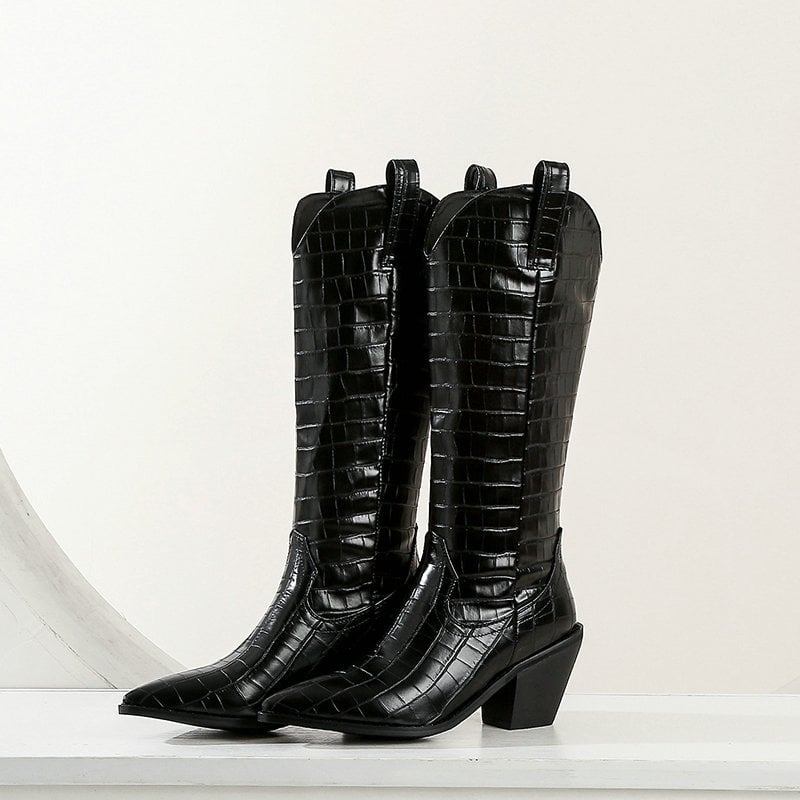 Knee-High Women's Boots with Chunky Heel - Kyvraen