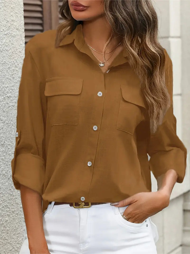 Athena - Cotton Shirt With Front Pockets