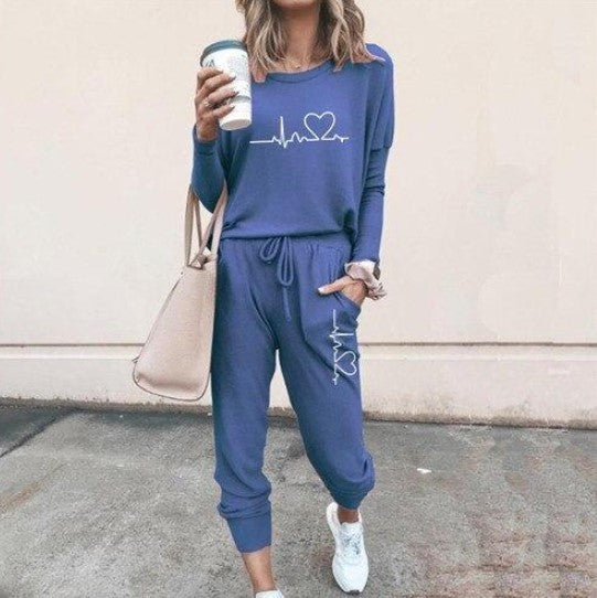 Casual Two-Piece Set for Women with Long Sleeves – Pullover Top and Drawstring Pants
