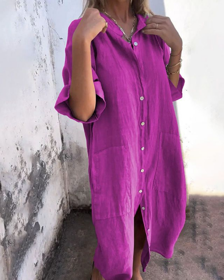 MEIVA Long Dress in Cotton and Linen, view 2 - Elena Harper
