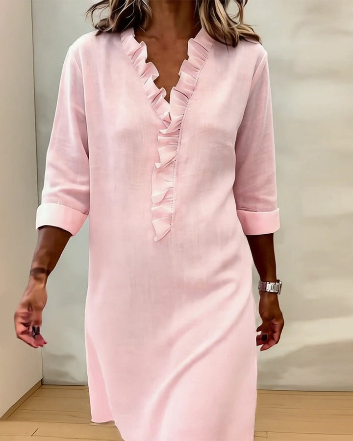 Ruffled Dress with V-Neck - Elena Harper