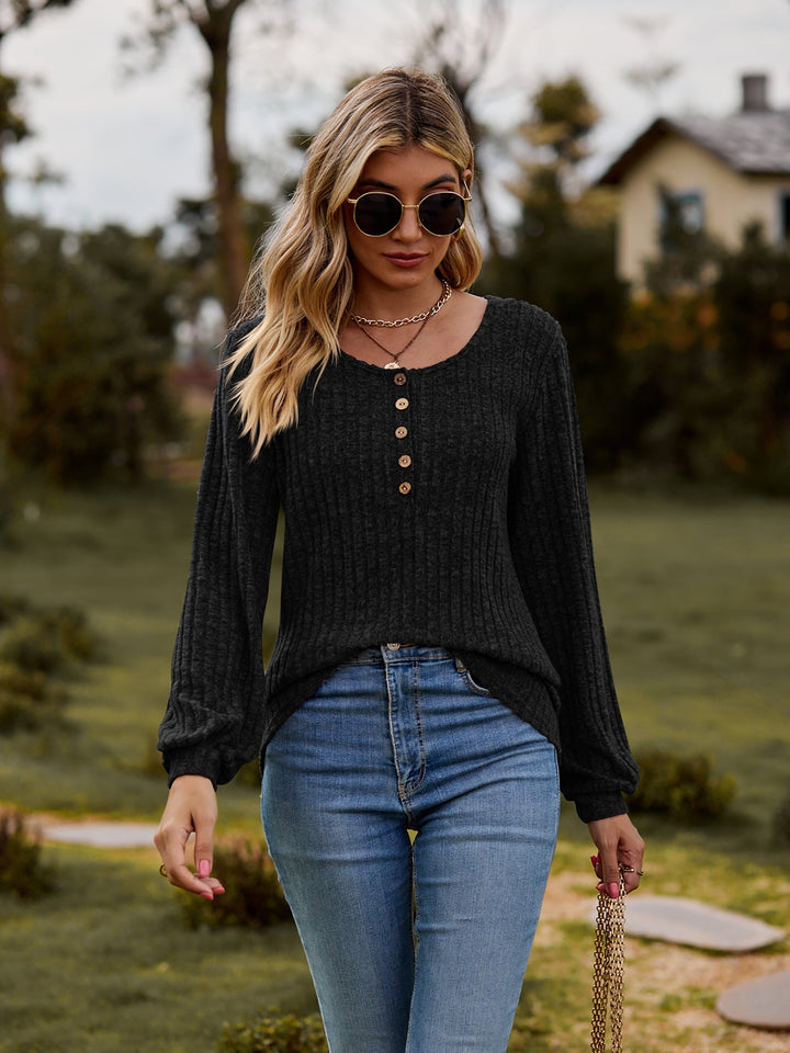 Dulce™ | Long-Sleeve Sweater with Button Placket