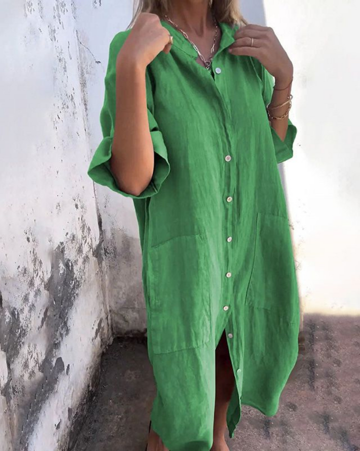 Women’s Shirt Dress: Button Front Pocket Design