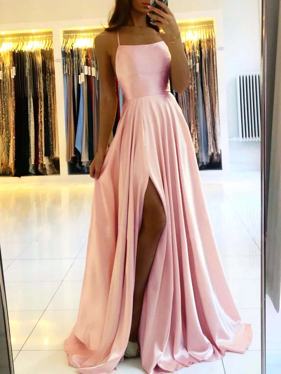 Women's Satin Evening Gown with High Slit