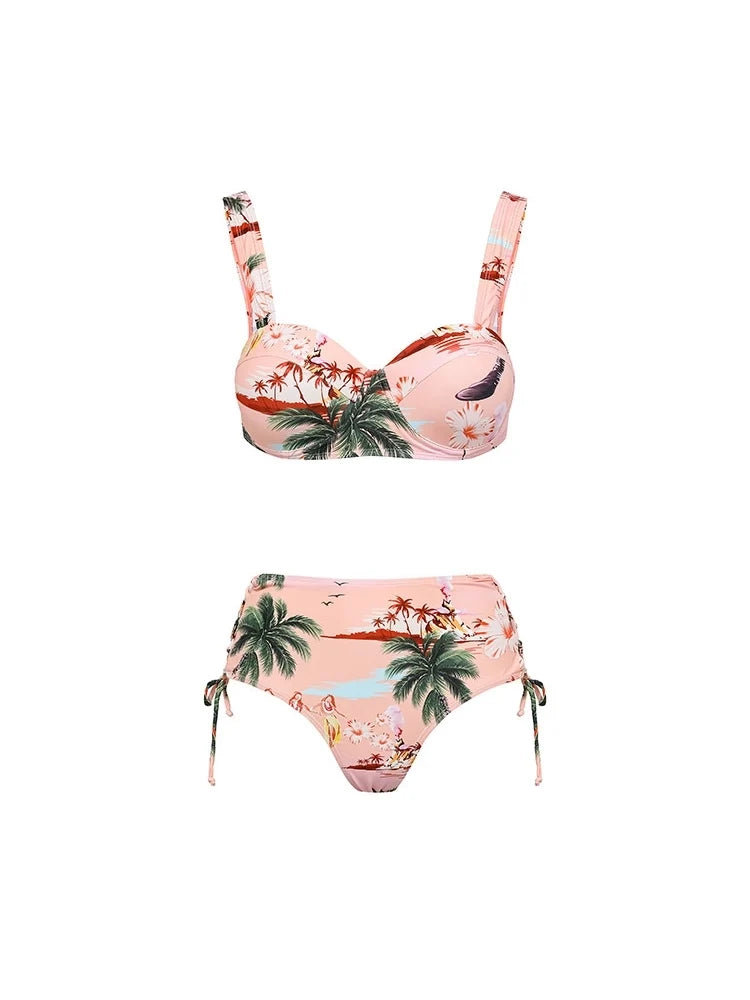 Palm Tree Print Vacation Bikini Set, view 2 - Elena Harper