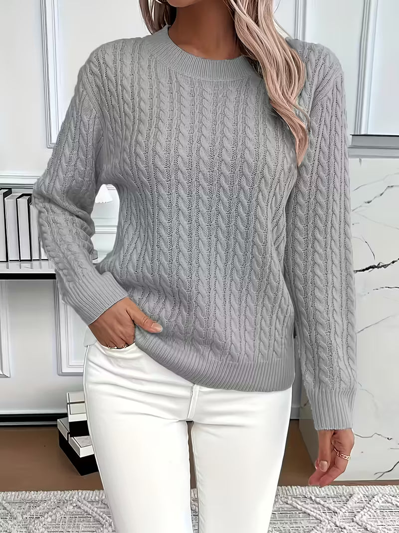 Adriana Cable-knit Cozy Long-sleeve Sweater - Elena Harper