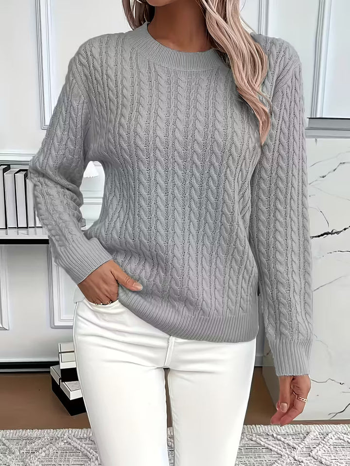 Adriana Cable-knit Cozy Long-sleeve Sweater - Elena Harper