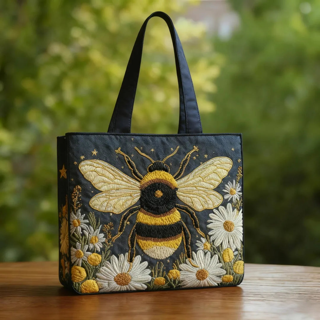 Artisan Tote Bag Bee with Daisies and Stars - Elena Harper