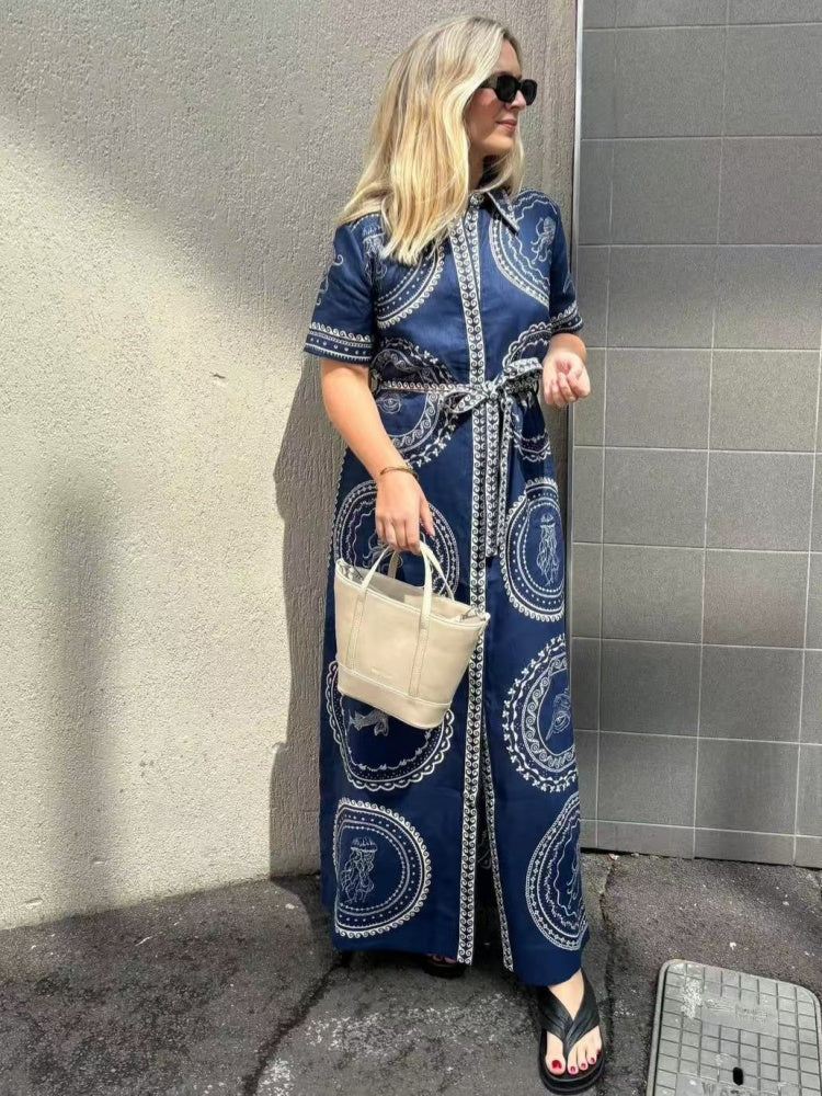 Jellyfish Print Linen Waist Dress