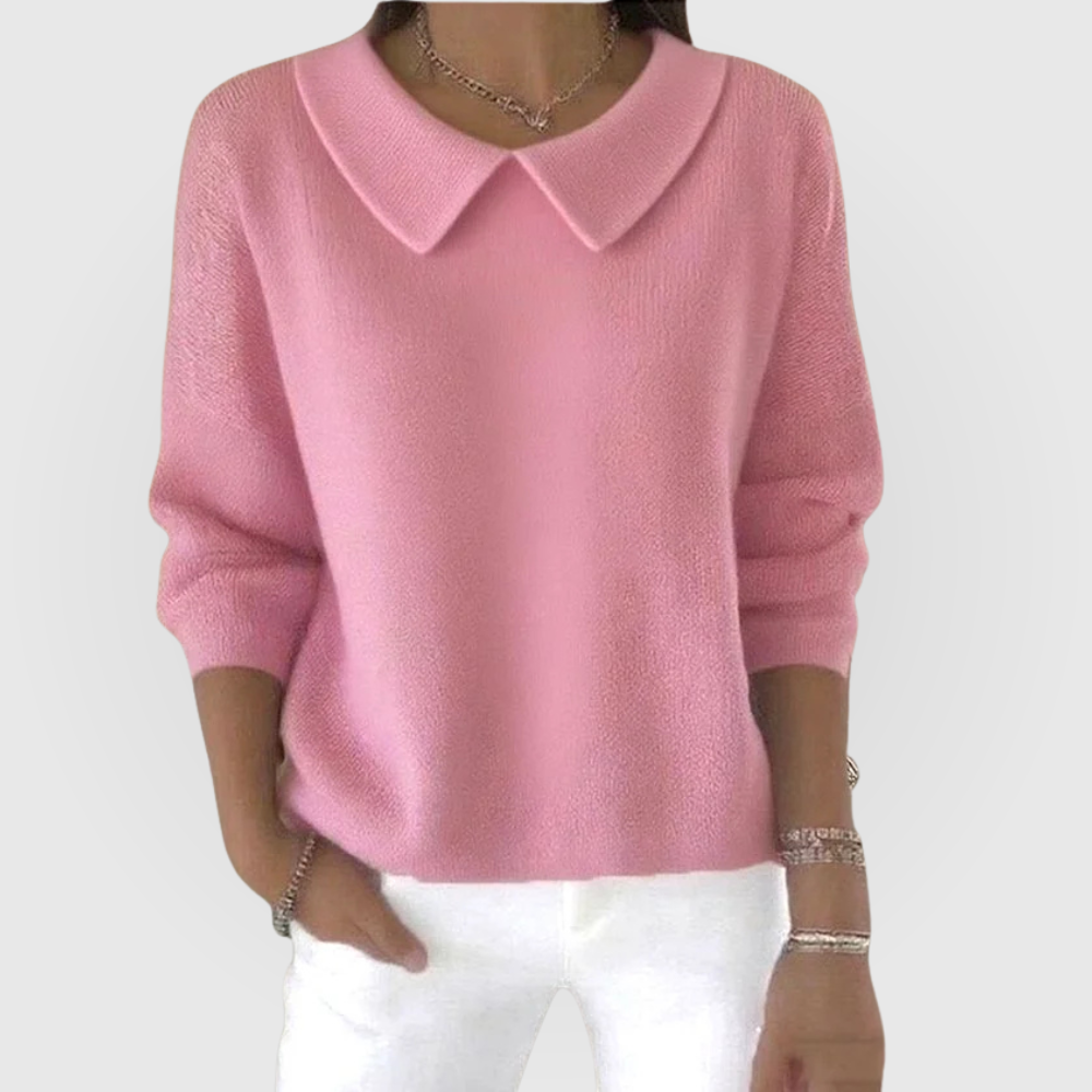 Women's Solid Color Long Sleeve Pullover with Peter Pan Collar