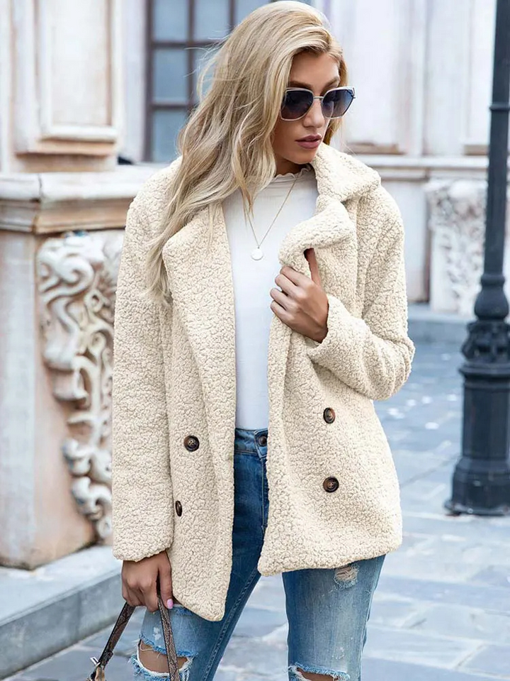 Women's Textured Teddy Blazer Jacket with Notch Lapel