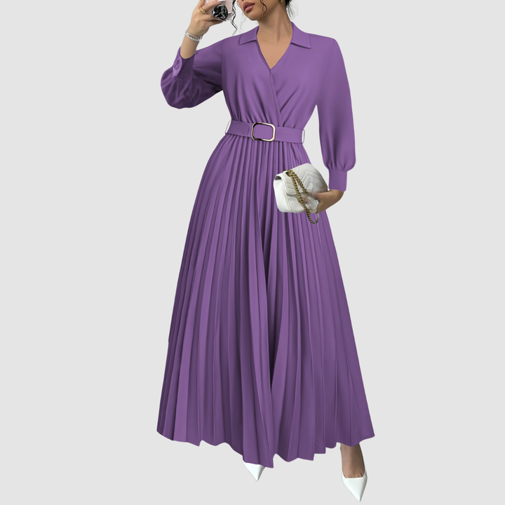 Women's Elegant Pleated V-Neck Dress