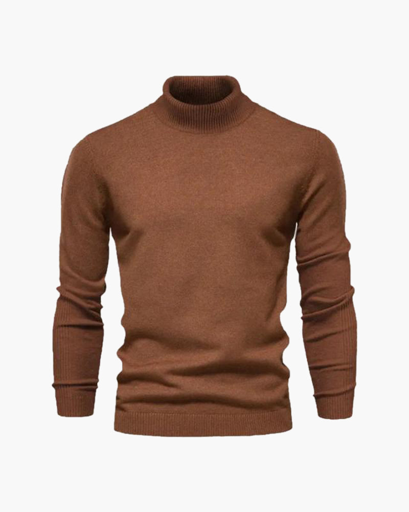 Men's High Neck Plain Knit Long Sleeve Sweater - Aldren