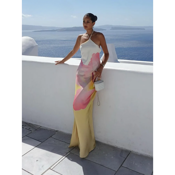 Ismena Elegant Skew Neck Floral Maxi Dress - Elena Harper