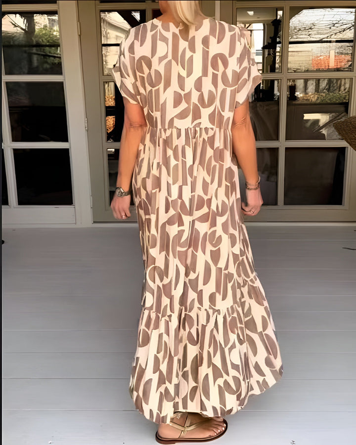 Colette Flowing Dress with V-Neck, view 2 - Elena Harper