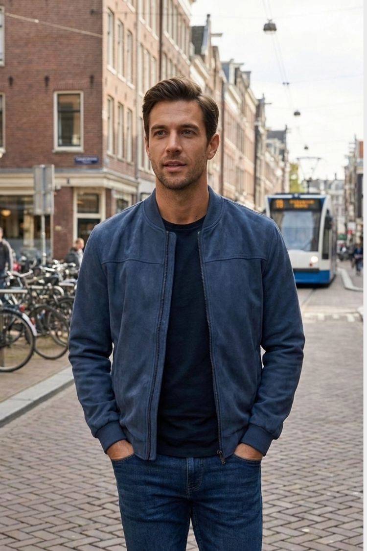 Men's Jacket with Zipper and Stand-Up Collar