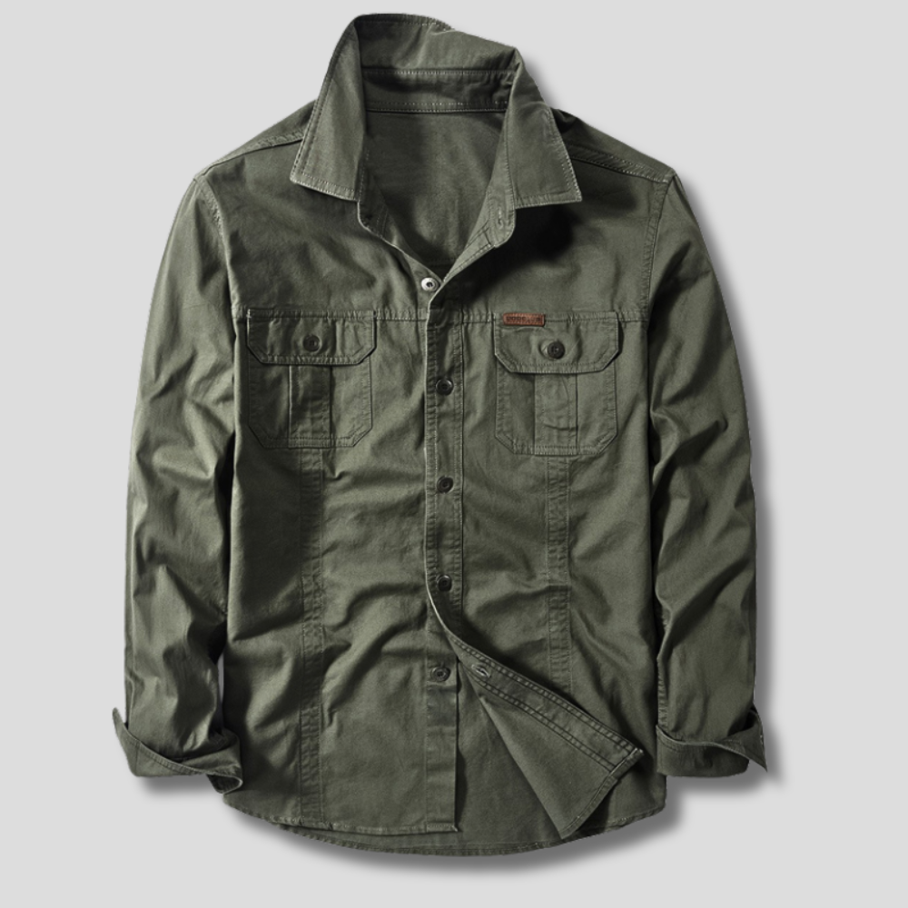 Men's Cargo Shirt with Double Chest Pockets and Button Cuffs
