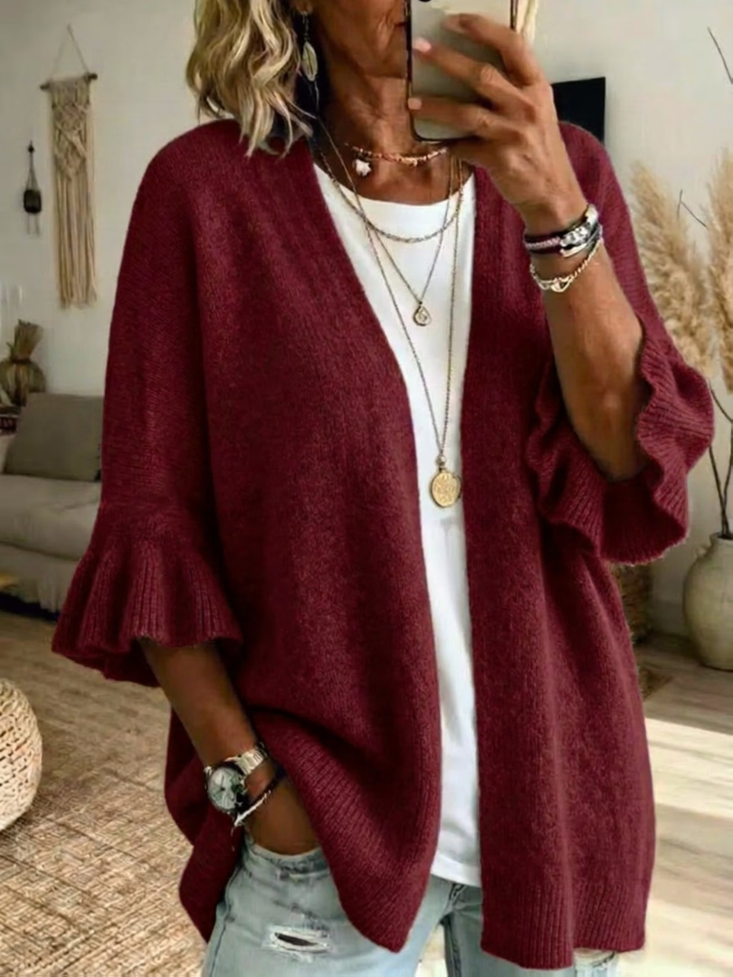 Women's Open Knit Cardigan with Flared Sleeves