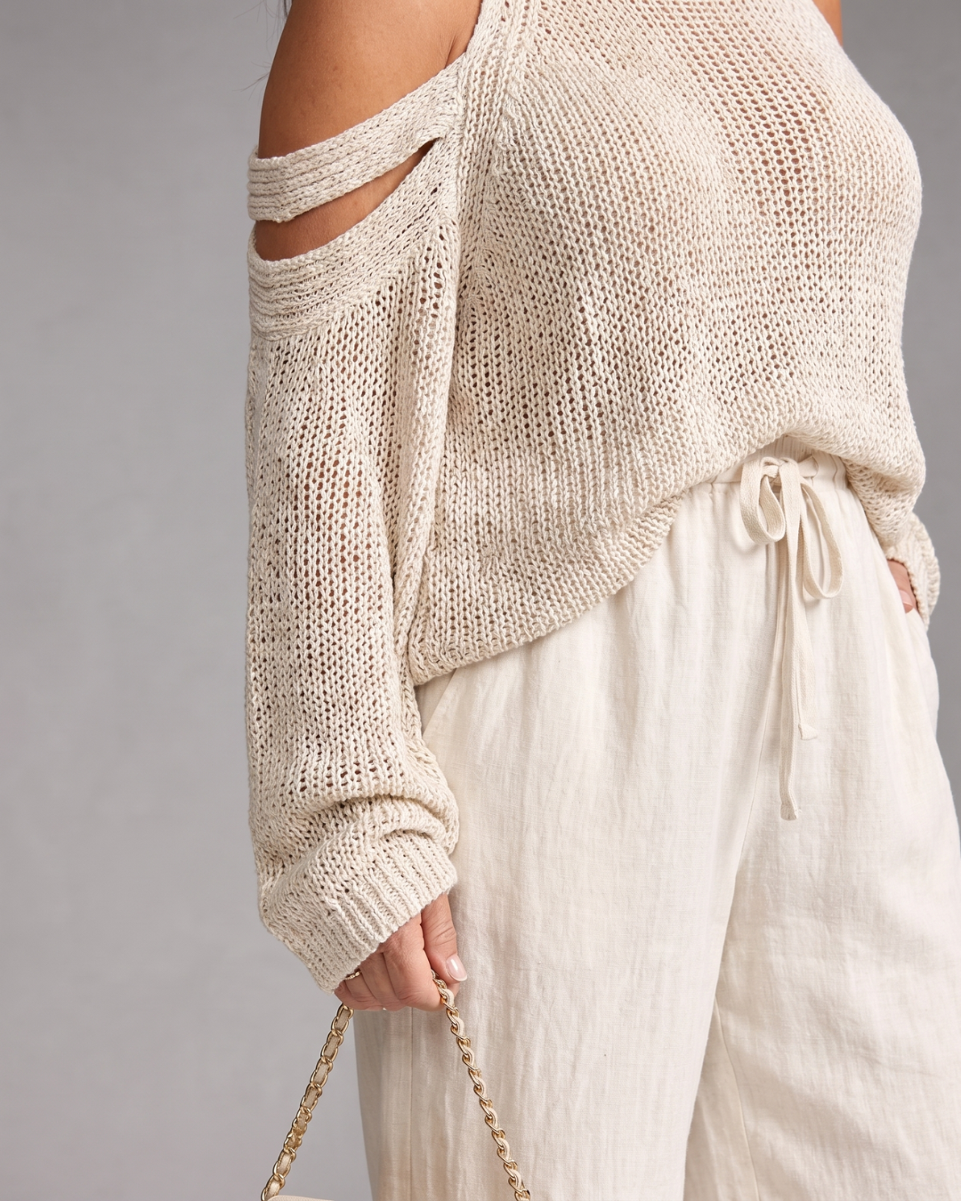 Elamen Cold Shoulder Knit Sweater Wide Leg Pants Set - Elena Harper
