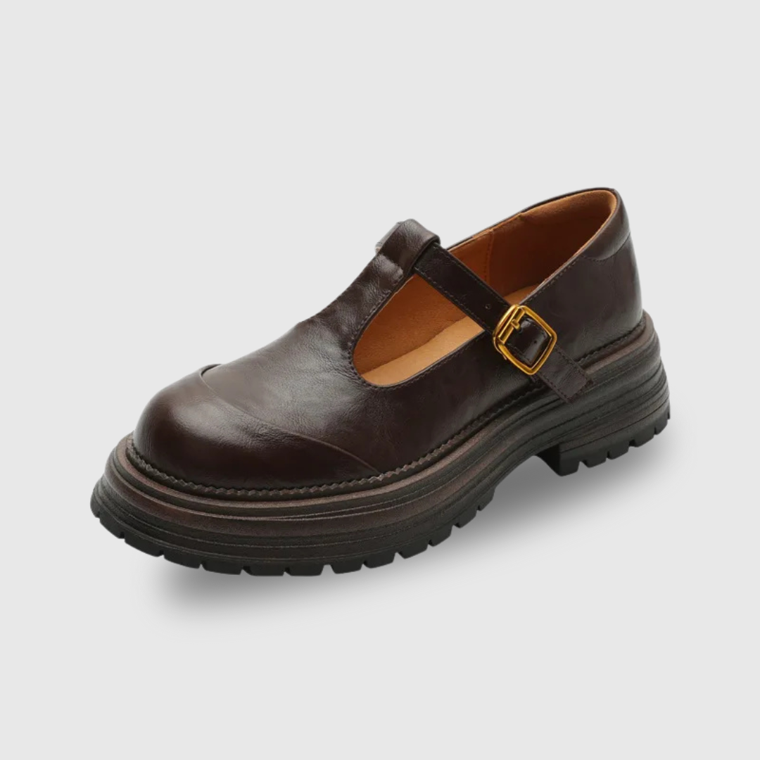Women's T-Bar Mary Jane Shoes Round Toe Brogue Detail