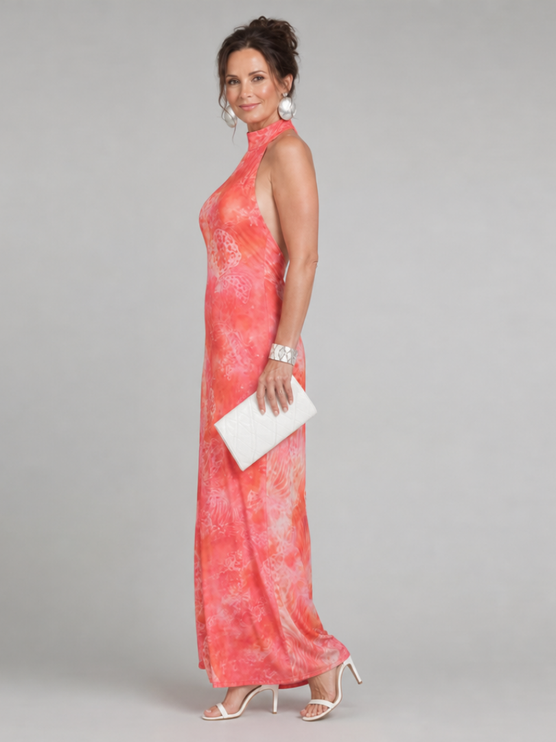 Coraline Halter Neck Printed Pattern Maxi Dress - Elena Harper