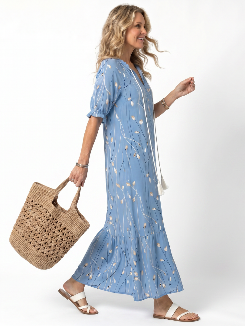 Alora Floral Print Tassel Tie Midi Dress - Elena Harper