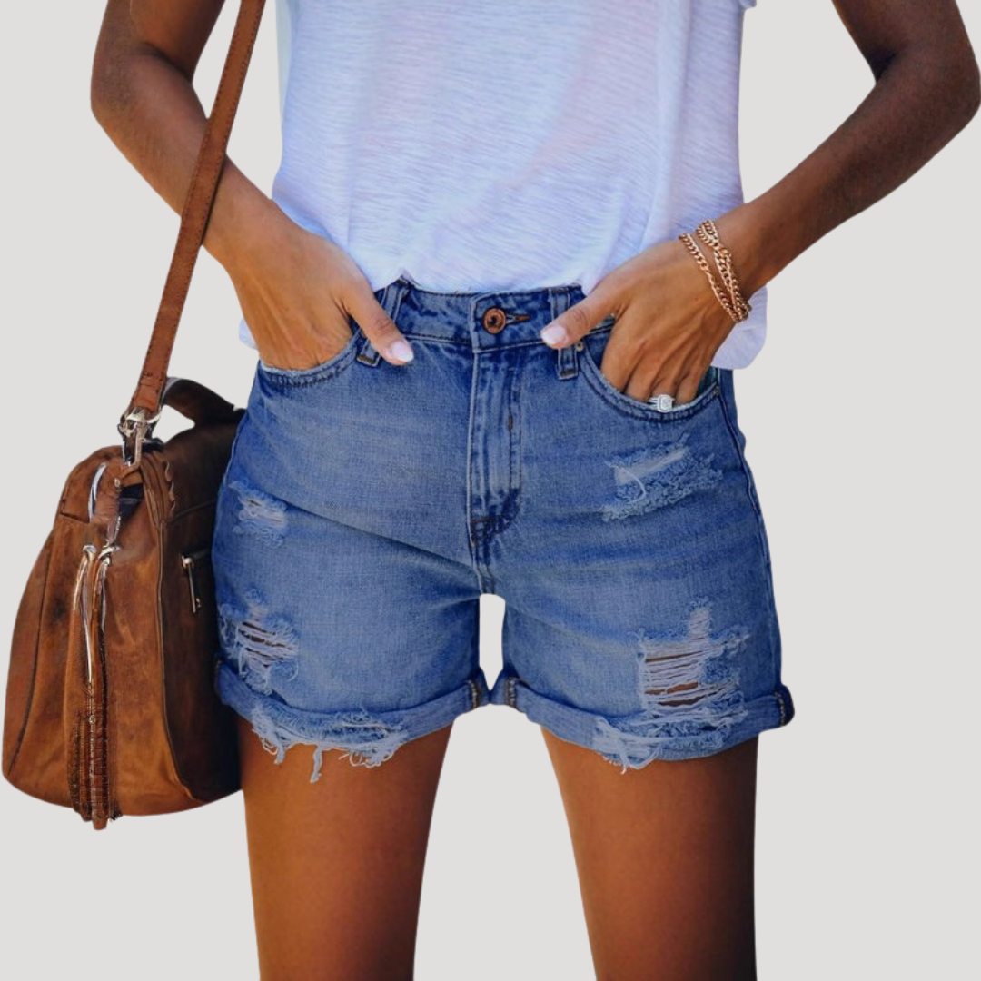 High-Waisted Ripped Denim Shorts for Women