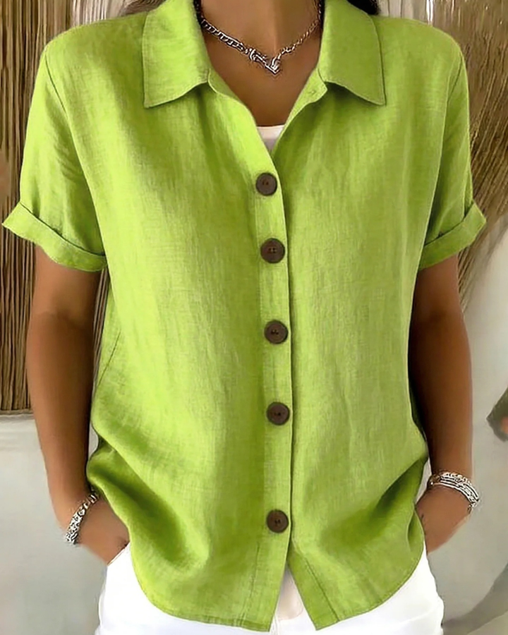 Women's Button-Up Short Sleeve Blouse in Lightweight Fabric