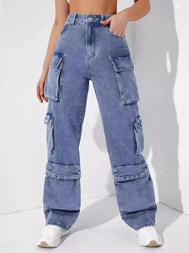 Multi-Pocket Denim Cargo Pants - Elena Harper