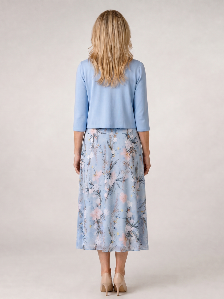 Celeste Floral Print Sleeveless Cropped Jacket Midi Dress - Elena Harper