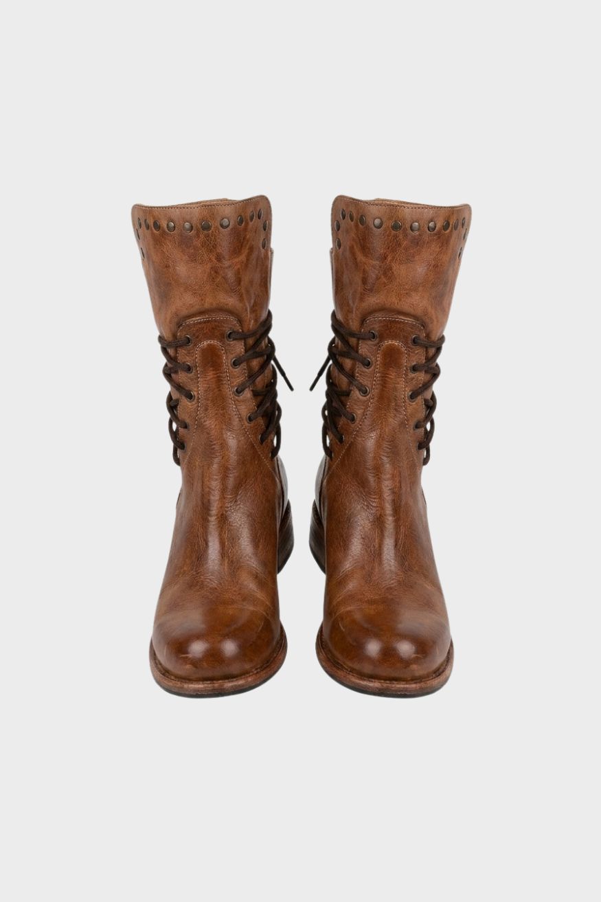Women's Calf-Height Lace-Up Boots | Round Toe