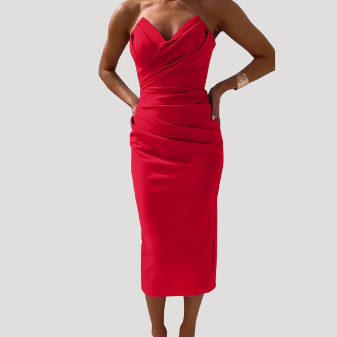 Elegant Strapless Midi Dress for Women