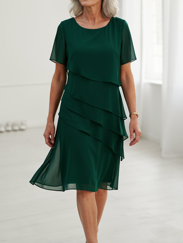 Linda Elegant Comfort Ruffle Dress - Elena Harper