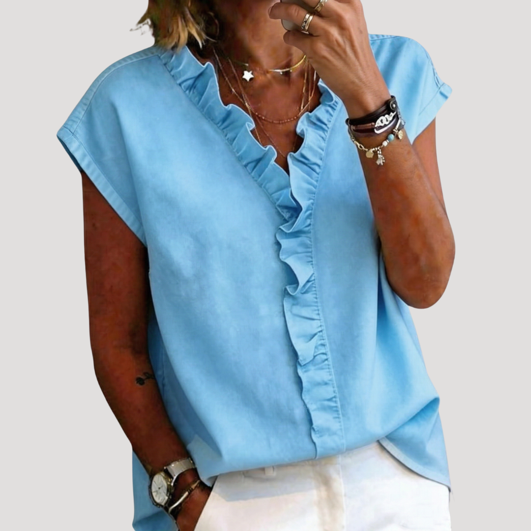 Elegant Short Sleeve Ruffled Women's Blouse