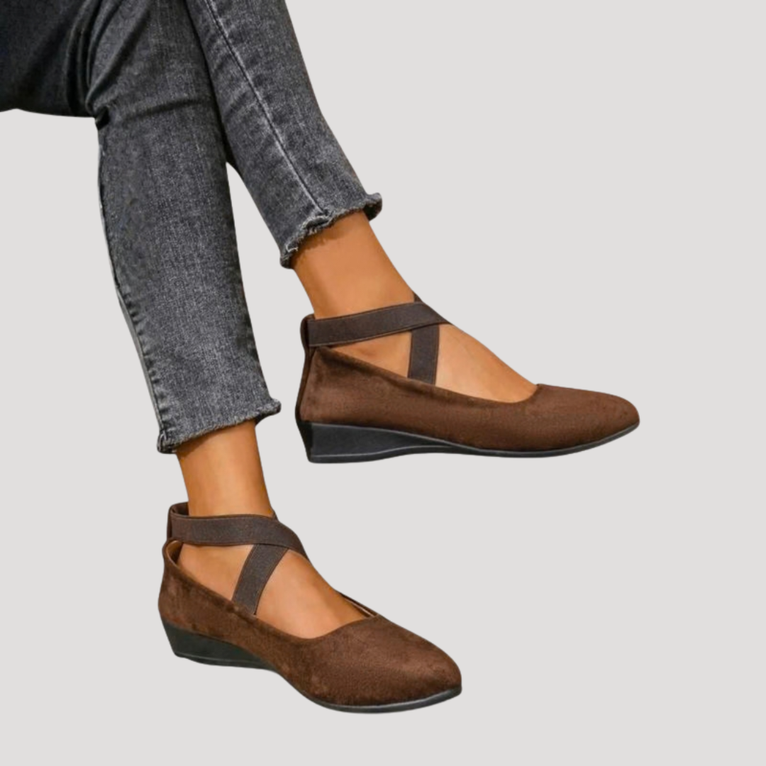 Montarello Women's Mary Jane Cross Strap Wedge Flats