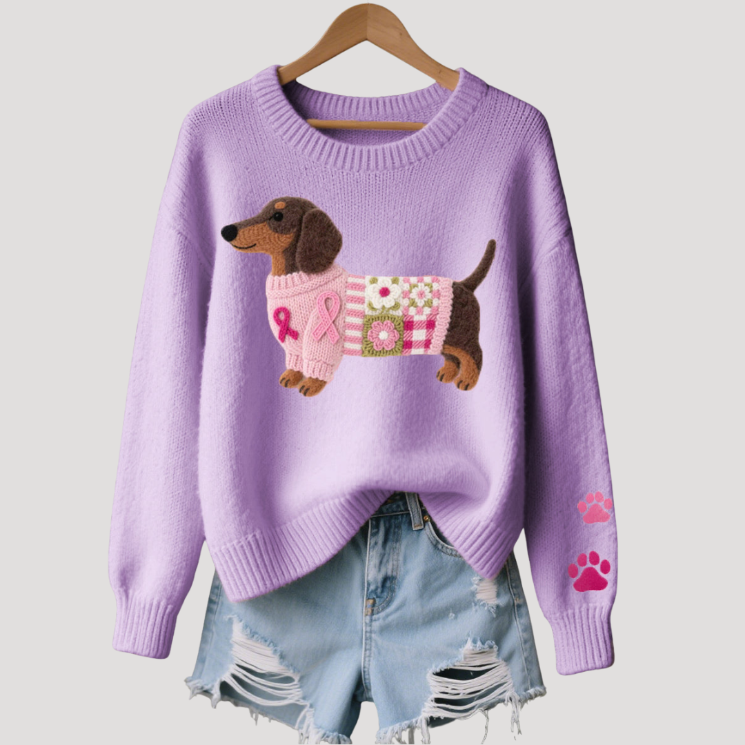 Women's Knit Sweater with Dachshund Pattern
