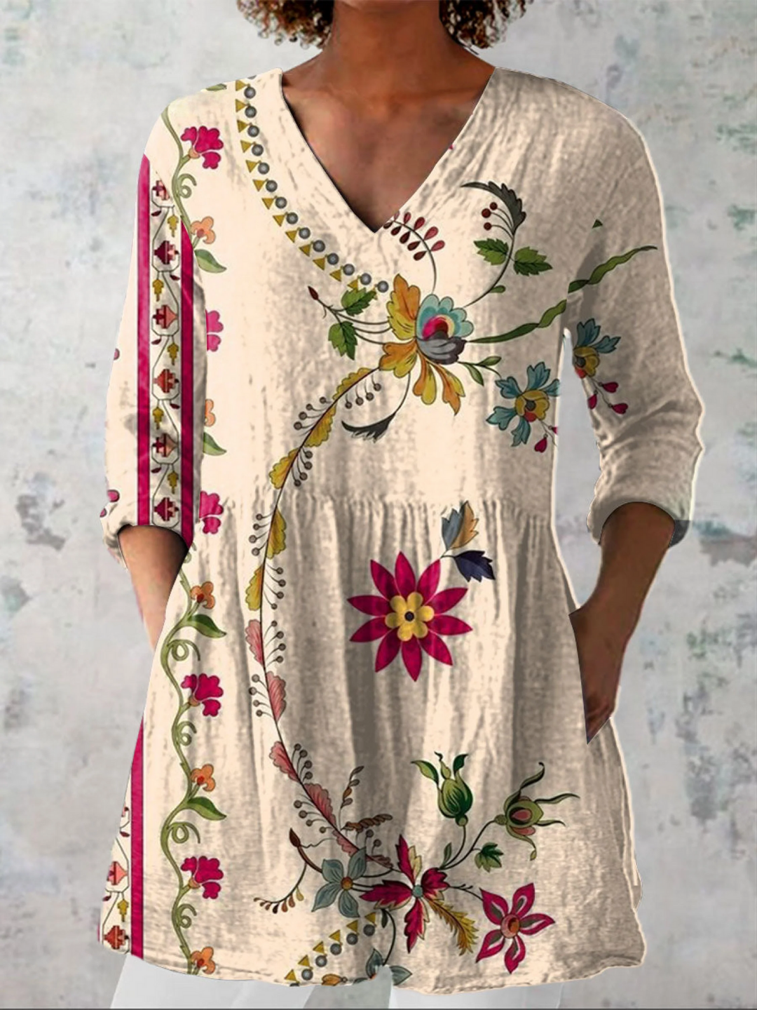 Clara Long Blouse with V-Neck - Elena Harper