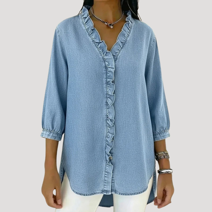Women's Ruffled Denim Blouse