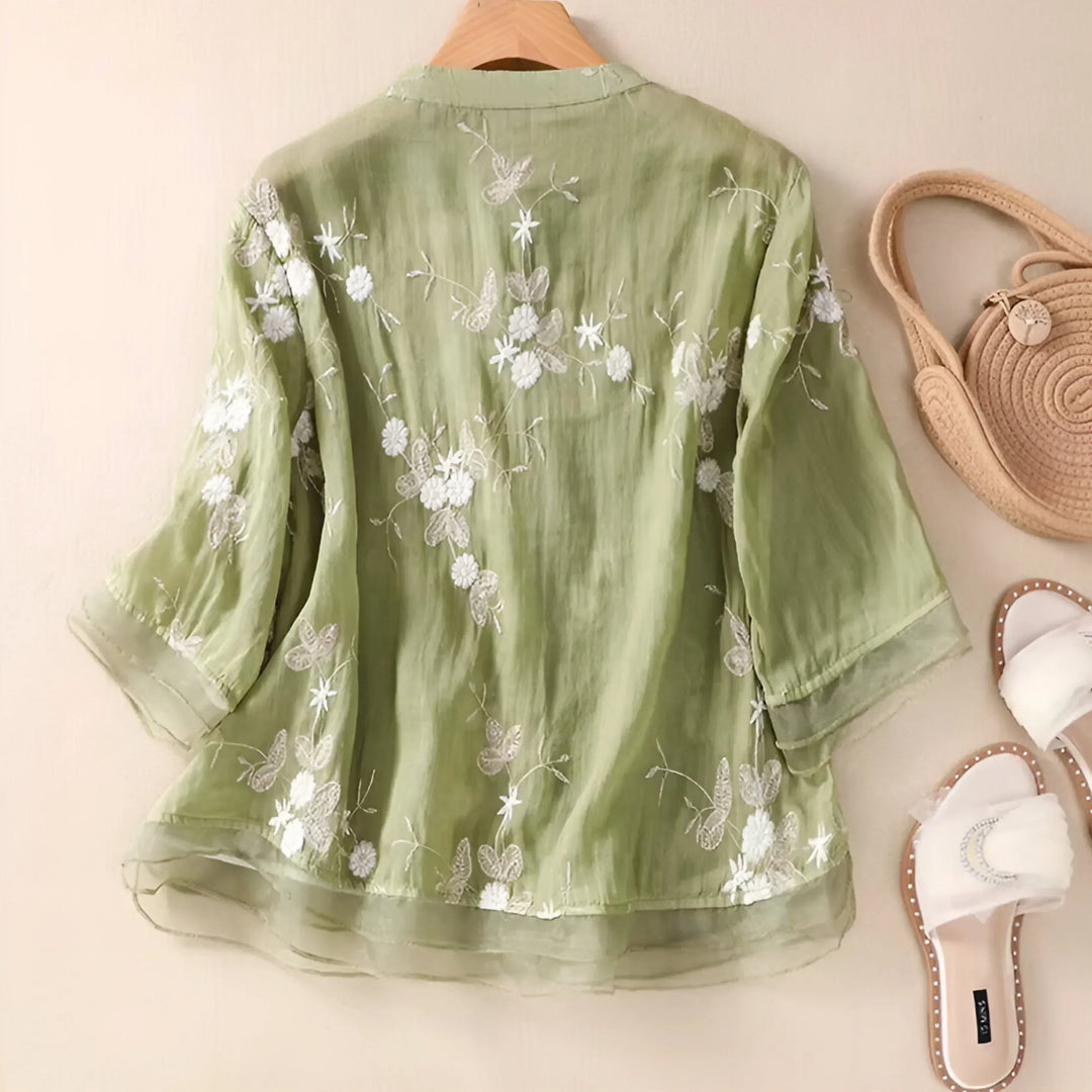 Skyla Embroidered Cotton Blouse, view 8 - Elena Harper