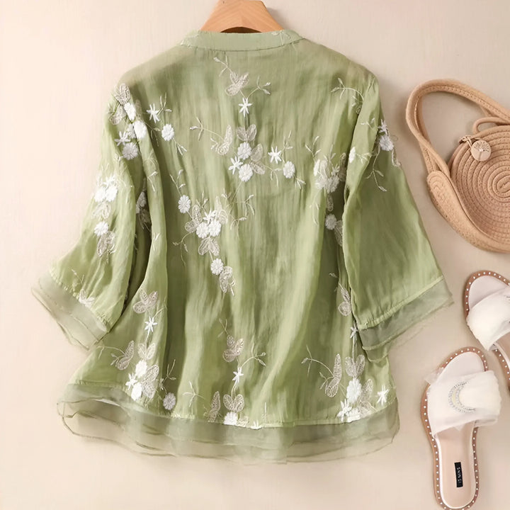 Skyla Embroidered Cotton Blouse, view 8 - Elena Harper