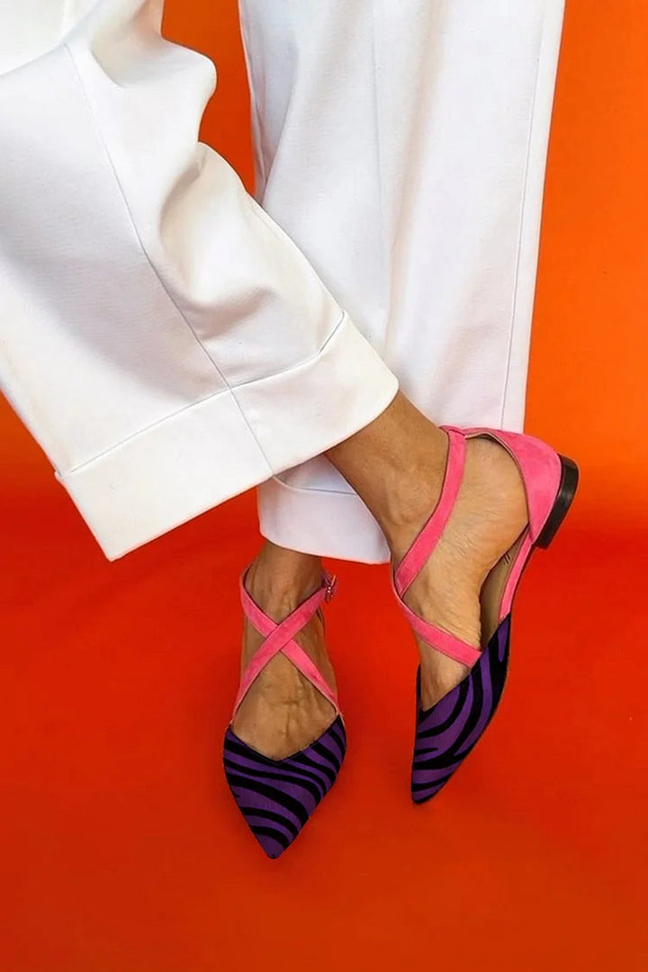 Alana Zebra Print Cross-Strap Flats - Elena Harper