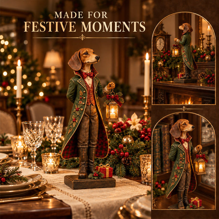 DackelGlanz™ Christmas Dachshund Figurine with Illuminated Lantern