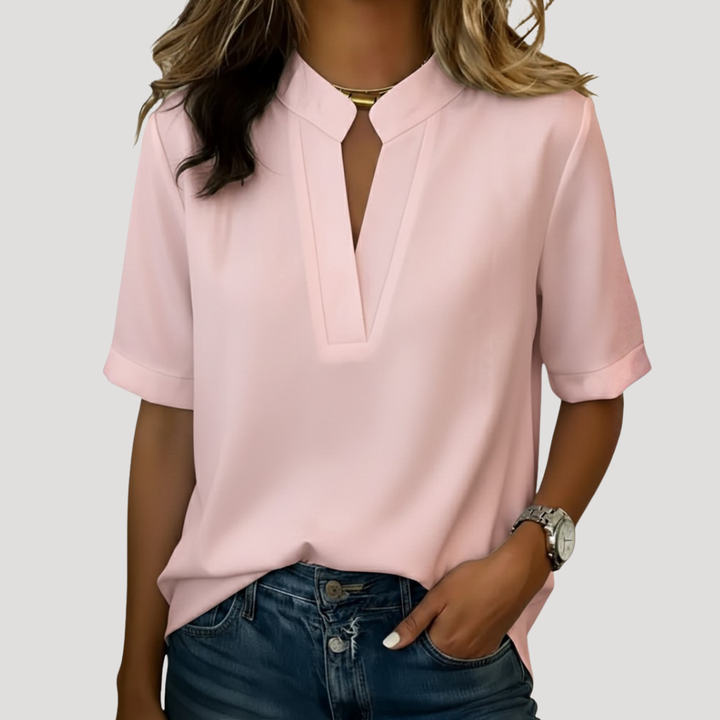 Chic Women's Blouse with V-Neck and Short Sleeves