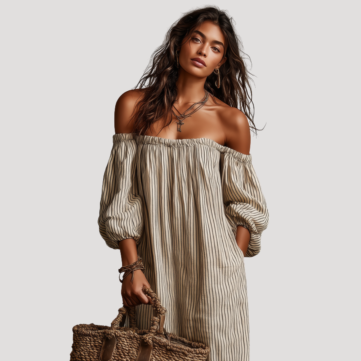 Bohemian Striped Off-Shoulder Maxi Dress